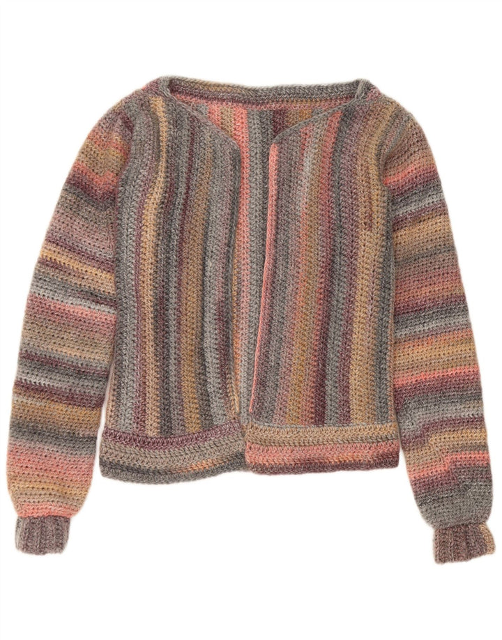 Vintage Dame Open Cardigan Sweater UK 14 Medium Flerfarvet Stribet