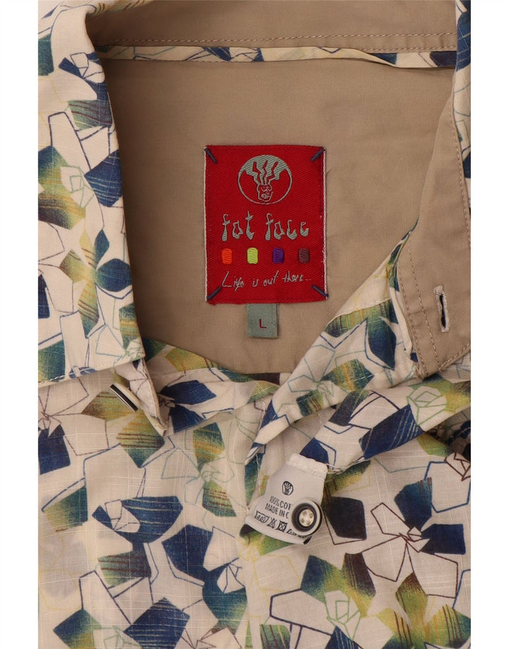 FAT FACE Kortærmet Herreskjorte Stor Off White Geometrisk Bomuld