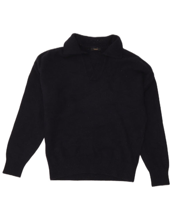 MASSIMO DUTTI Dame Polo Neck Jumper Sweater UK 14 Medium Navy Blue Wool
