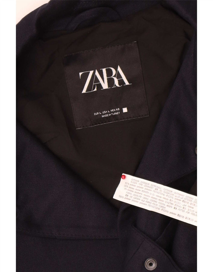 Zara Herre Bomber Jacket UK 40 Large Navy Blue Polyester