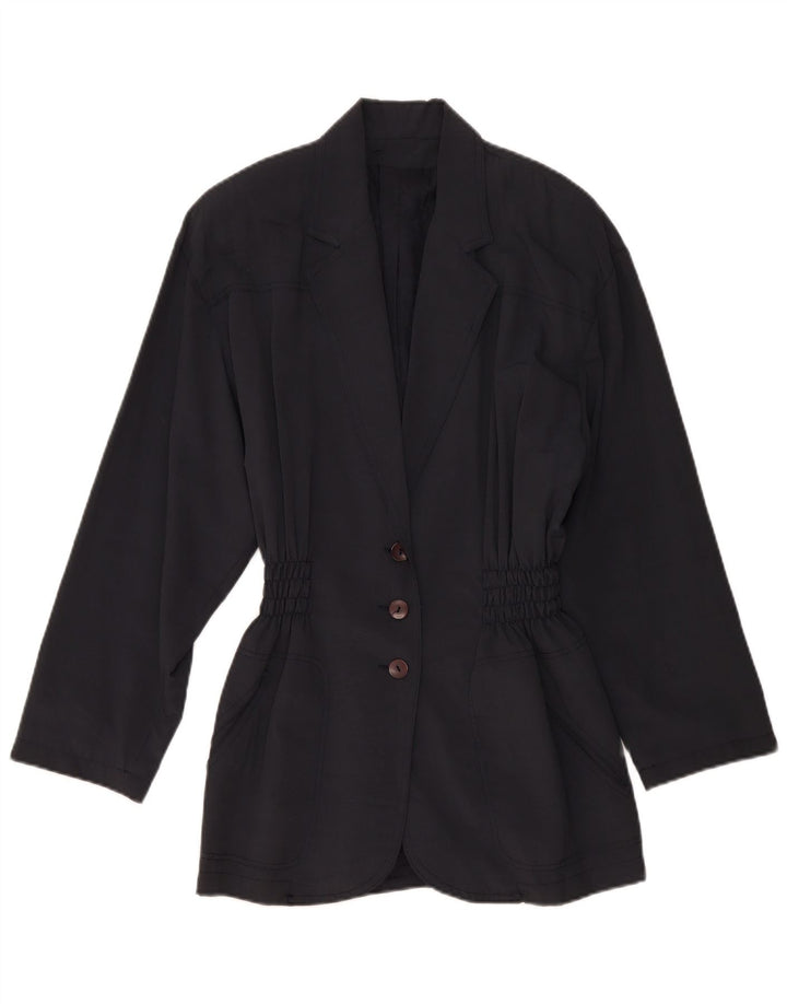 Vintage Dame 3-knaps Longline Blazer Jacket IT 44 Medium Navy Blue