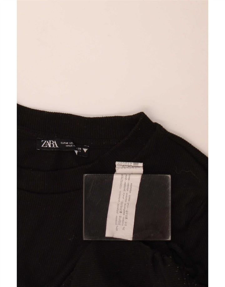 Zara Womens Crop Bluse Top UK 12 Medium Black Polyester
