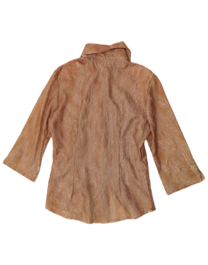 Vintage kvinders abstrakt mønster 3/4-ærmet skjortebluse UK 10 Lille Brun
