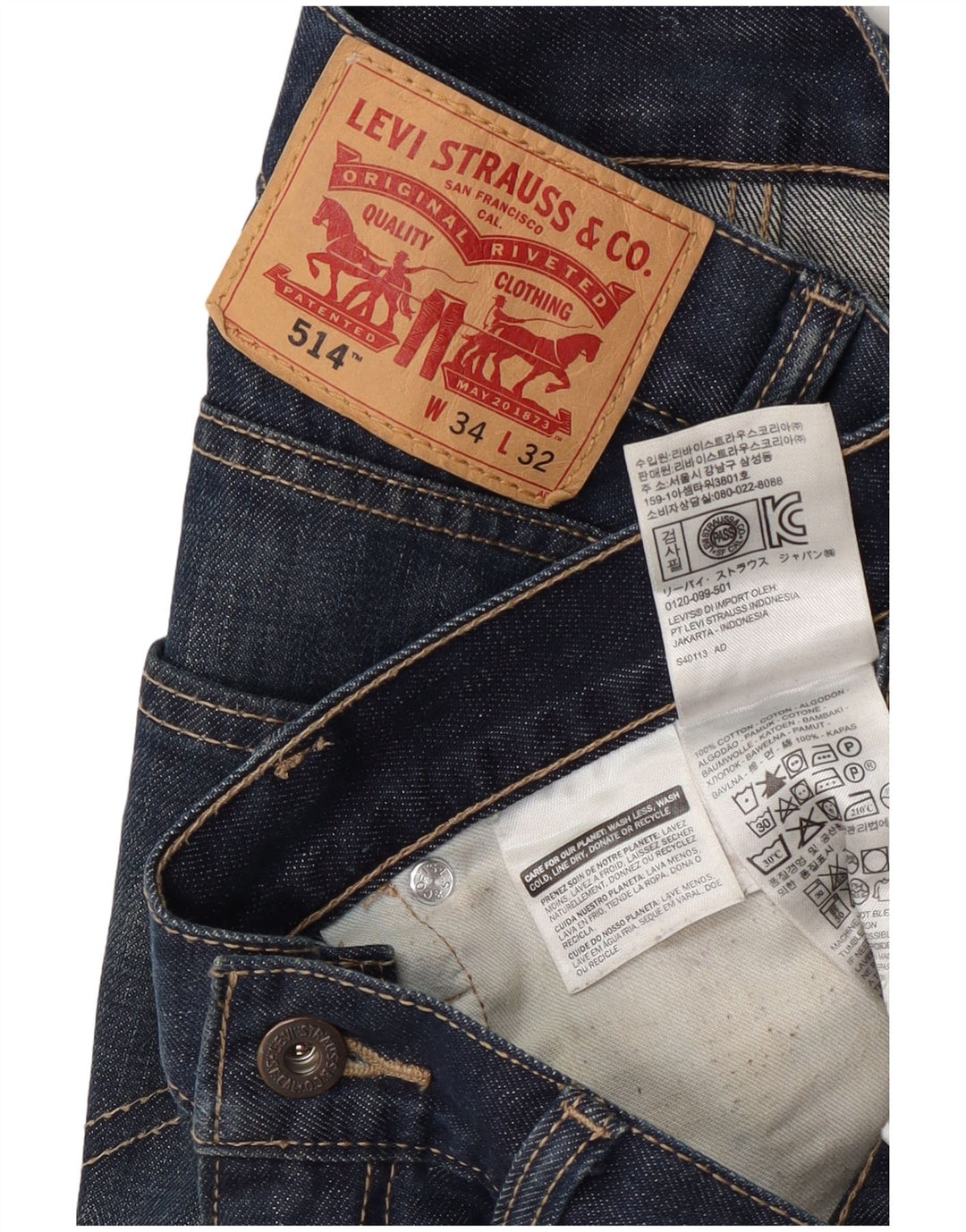 Levi's Herre 514 Straight Jeans W34 L32 Marineblå Bomuld