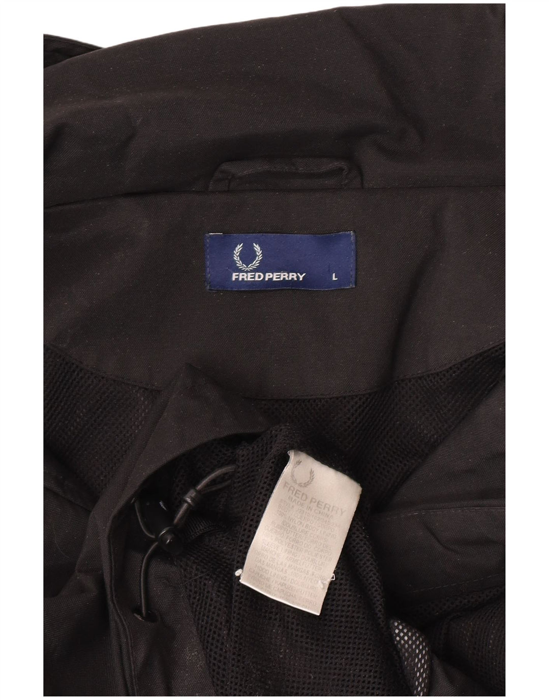 Fred Perry Dame Hætte Oversized Regnjakke UK 16 Stor Sort Nylon