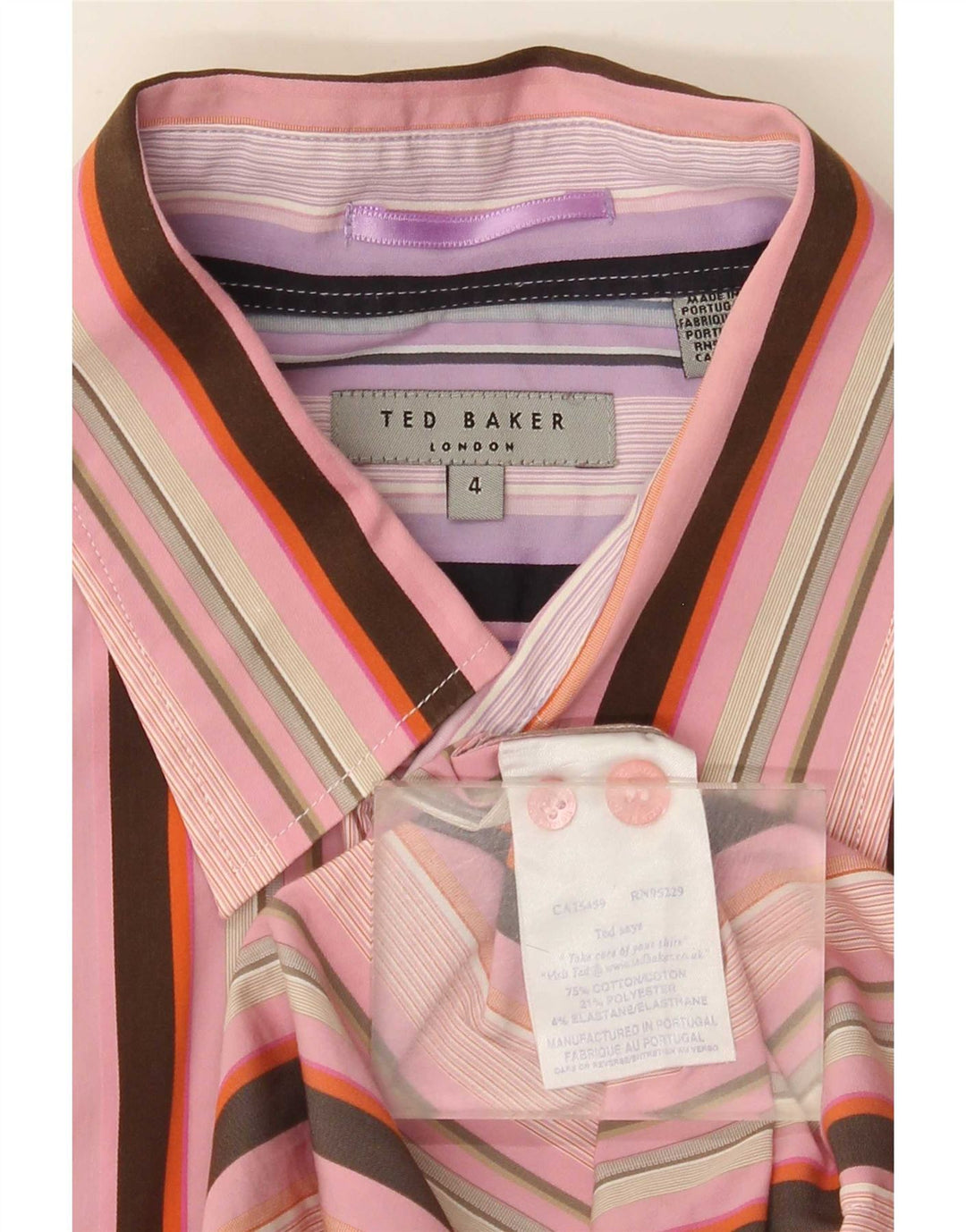 Ted Baker Herre Regular Fit skjorte størrelse 4 Large Pink Stribet Bomuld