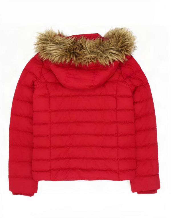 Tommy Hilfiger Dame Hætte Polstret Jakke UK 10 Lille Rød Polyester