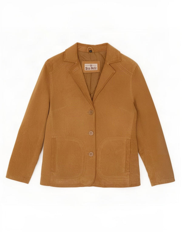 Vintage Dame 3-knaps Ruskind Blazer Jacket IT 46 Large Beige Læder