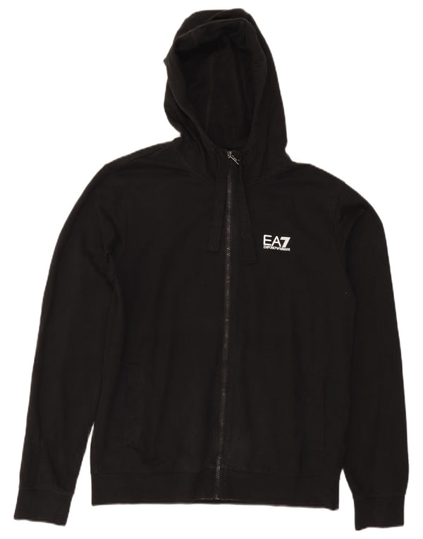 EMPORIO ARMANI Womens Zip Hoodie Sweater UK 14 Medium Black Cotton