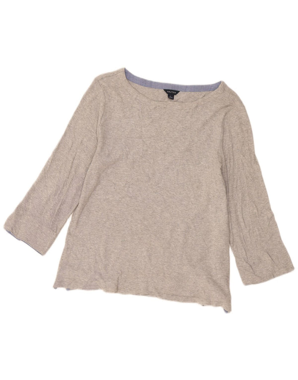 Nautica Womens Top 3/4 Sleeve UK 16 Large Grey Flecked Cotton