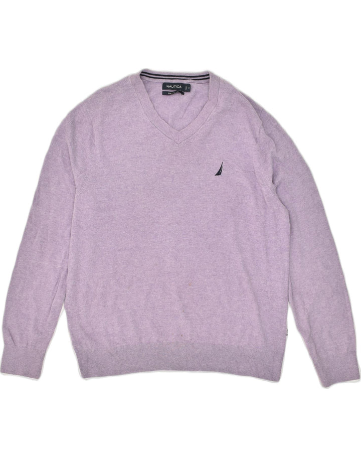 NAUTICA Mens Navtech V-Neck Jumper Sweater Medium Purple Cotton | Vintage Nautica | Thrift | Second-Hand Nautica | Used Clothing | Messina Hembry 