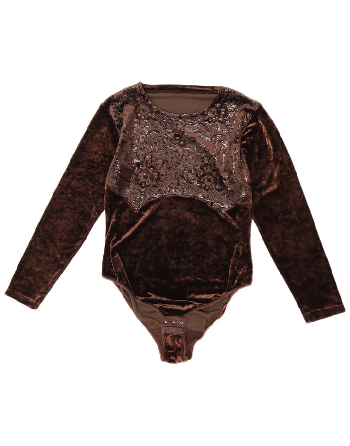 Monello langærmet bodysuit til kvinder US 2 XS Brown Floral Acetate