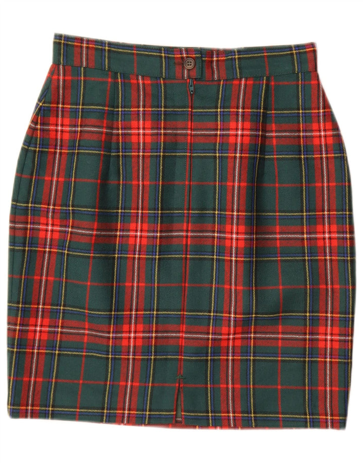 Vintage Dame Pencil Skirt IT 42 Medium W28 Grøn Plaid Uld