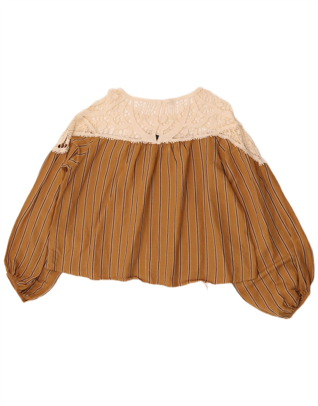Zara Womens Crop Langærmet Bluse Top UK 14 Medium Beige Colourblock