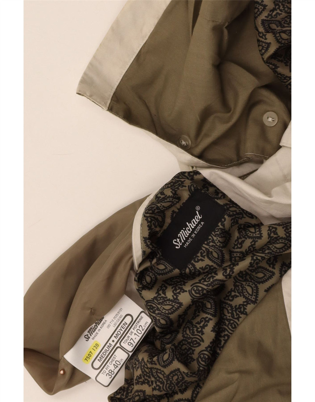 ST MICHAEL Mens Loose Fit Windbreaker Jacket UK 38 Medium White Polyester