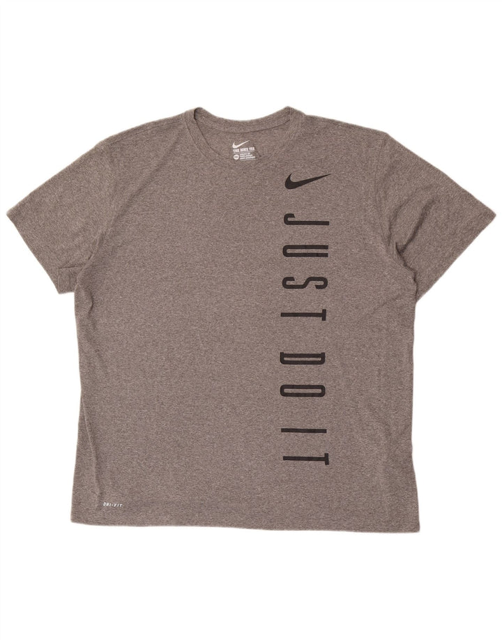 Nike Herre Dri Fit Grafisk T-Shirt Top 2XL Grå Polyester