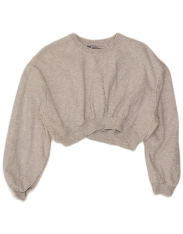 Zara Womens Crop Relaxed Fit Sweatshirt Jumper UK 10 Small Grey Flecked