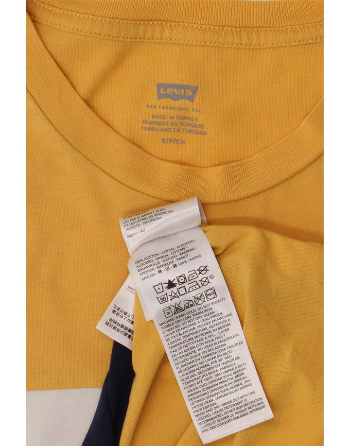 LEVI'S Mens Graphic T-Shirt Top Small Yellow Colourblock Cotton Vintage Levi's and Second-Hand Levi's from Messina Hembry 