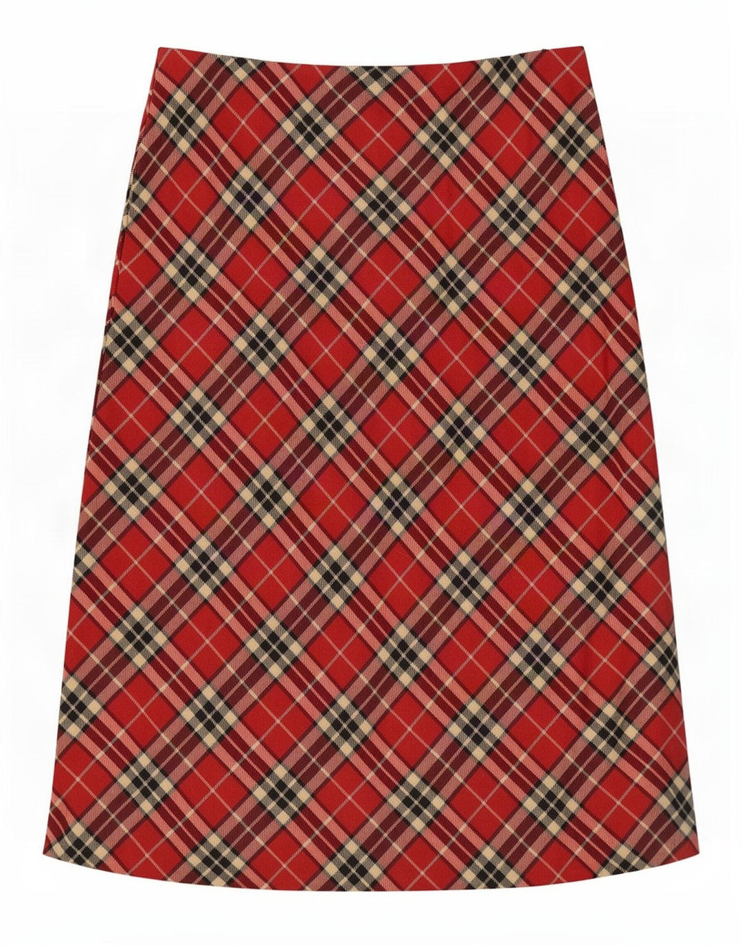 Vintage Dame Midi Nederdel IT 46 Large W32 Rød Plaid Virgin Wool