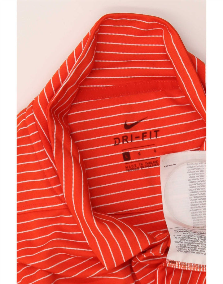 Nike Dri Fit poloshirt til mænd, stor orange nålestribet polyester