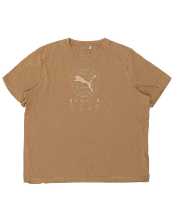 Puma Herre Grafisk T-Shirt Top XL Beige Bomuld