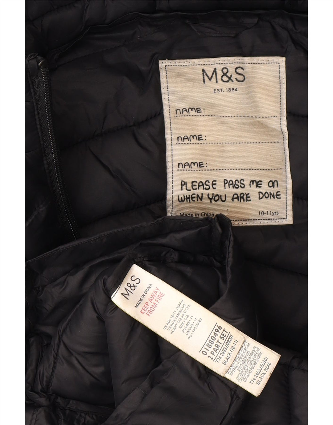 Marks & Spencer Girls Polstret hættefrakke 10-11 år sort polyamid