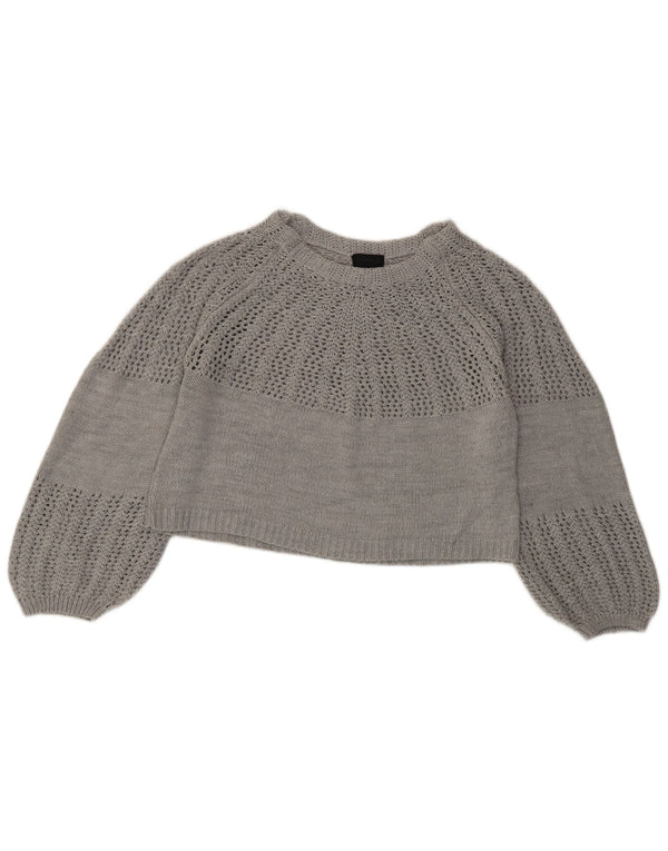 Topshop Womens Crop Oversized Boat Neck Jumper Sweater UK 8 Small Grey