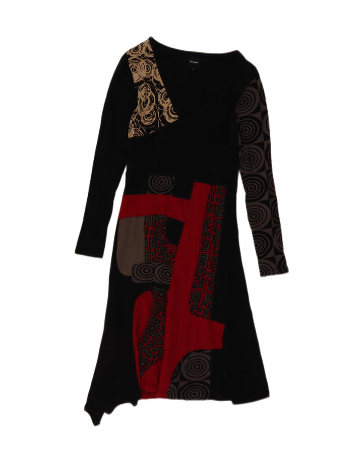 DESIGUAL Womens Graphic A-Line Dress UK 12 Medium Black Patchwork Vintage Desigual and Second-Hand Desigual from Messina Hembry 