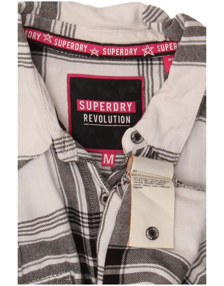 Superdry grafisk flannelskjorte til kvinder UK 14 Medium Black Check Viscose