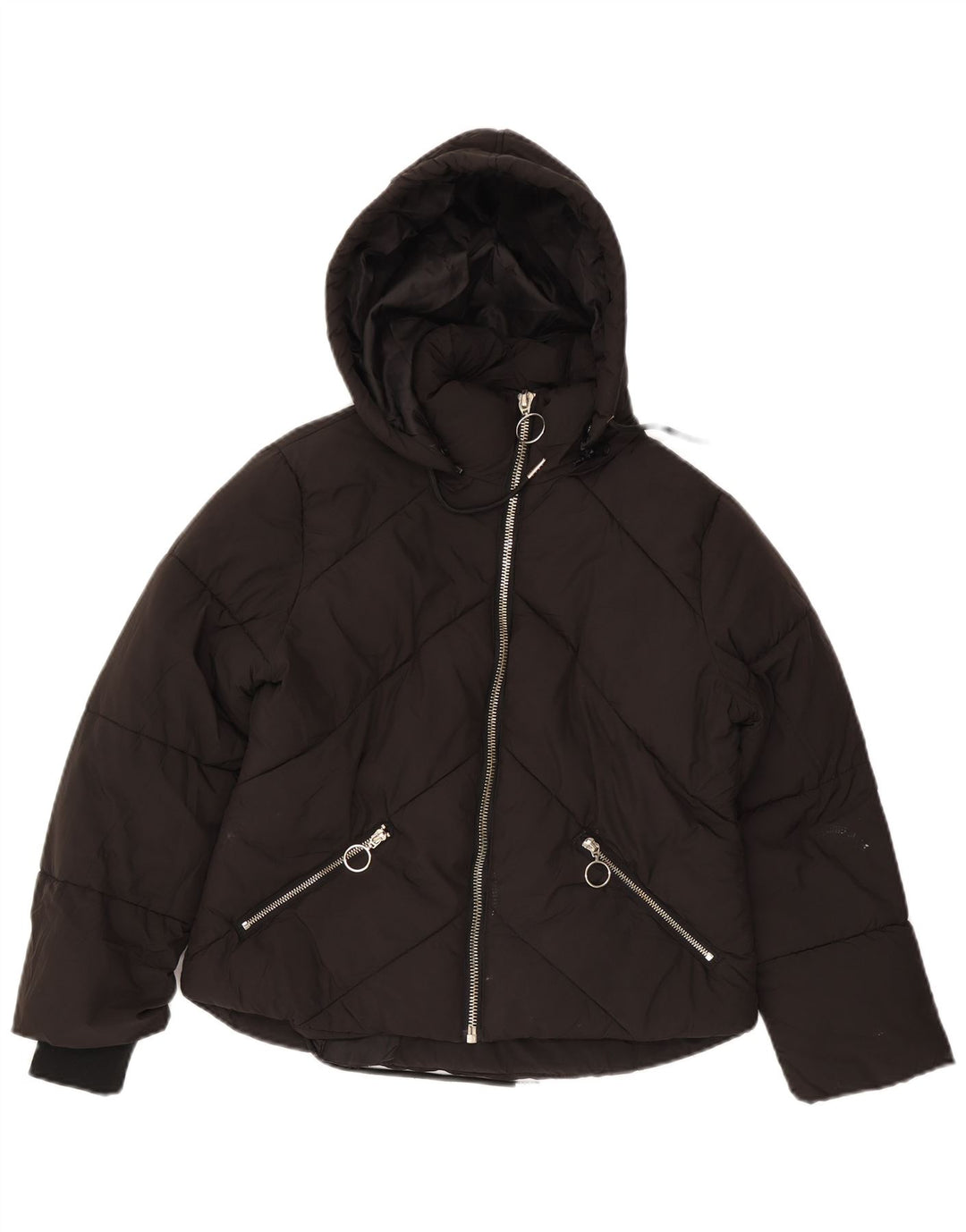 Topshop Dame Petite Hætte Oversized Polstret Jakke UK 8 Lille Sort