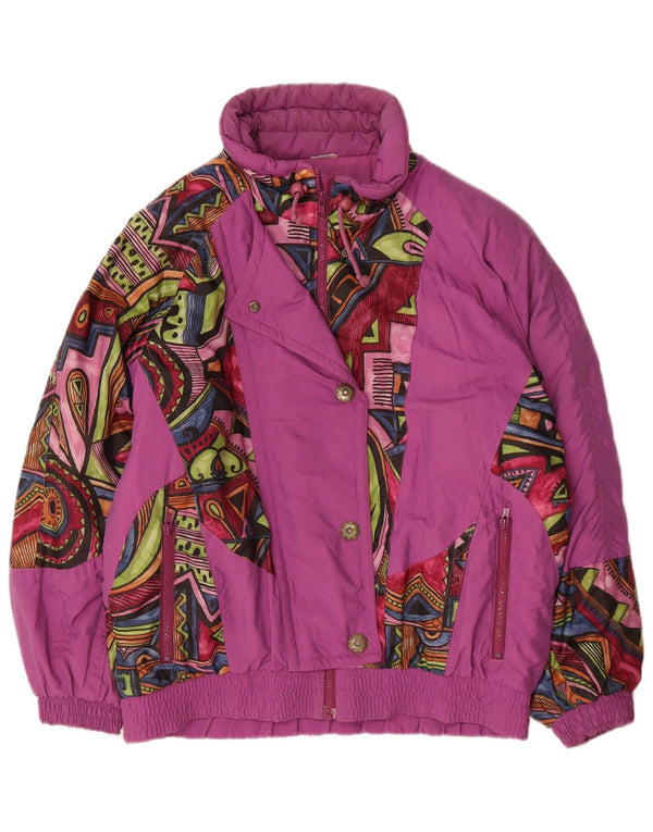 Vintage Dame Oversized Windbreaker Jacket UK 12 Medium Lilla Geometrisk