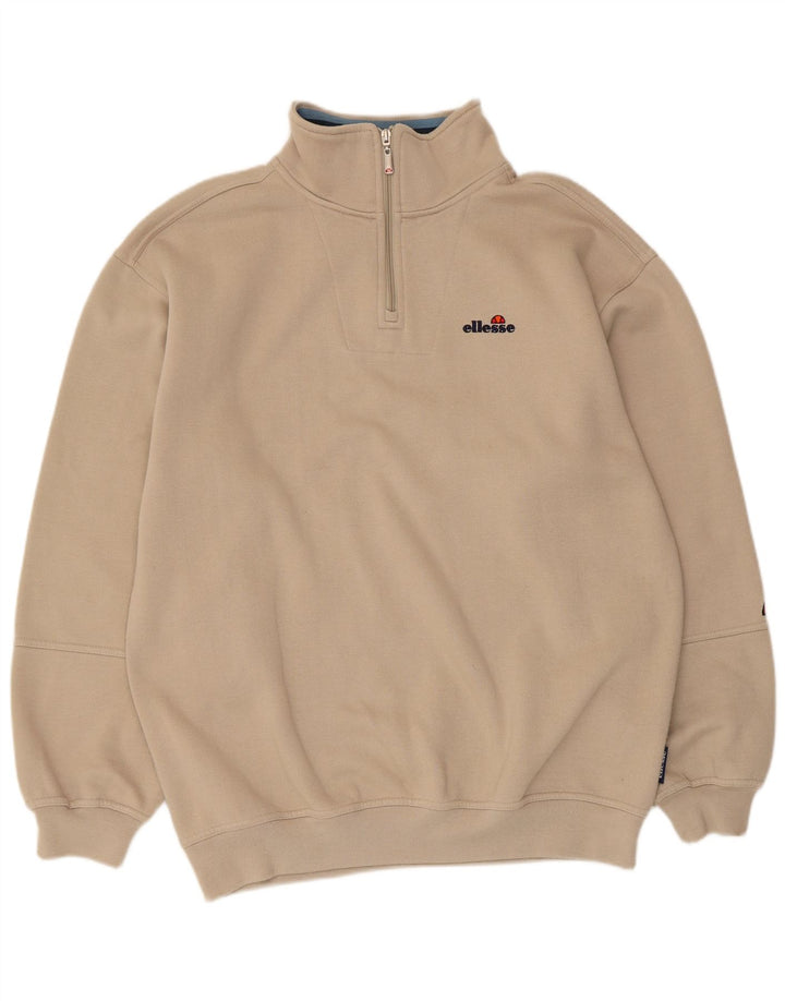 Ellesse Herre Zip Neck Sweatshirt Jumper Medium Beige Polyester
