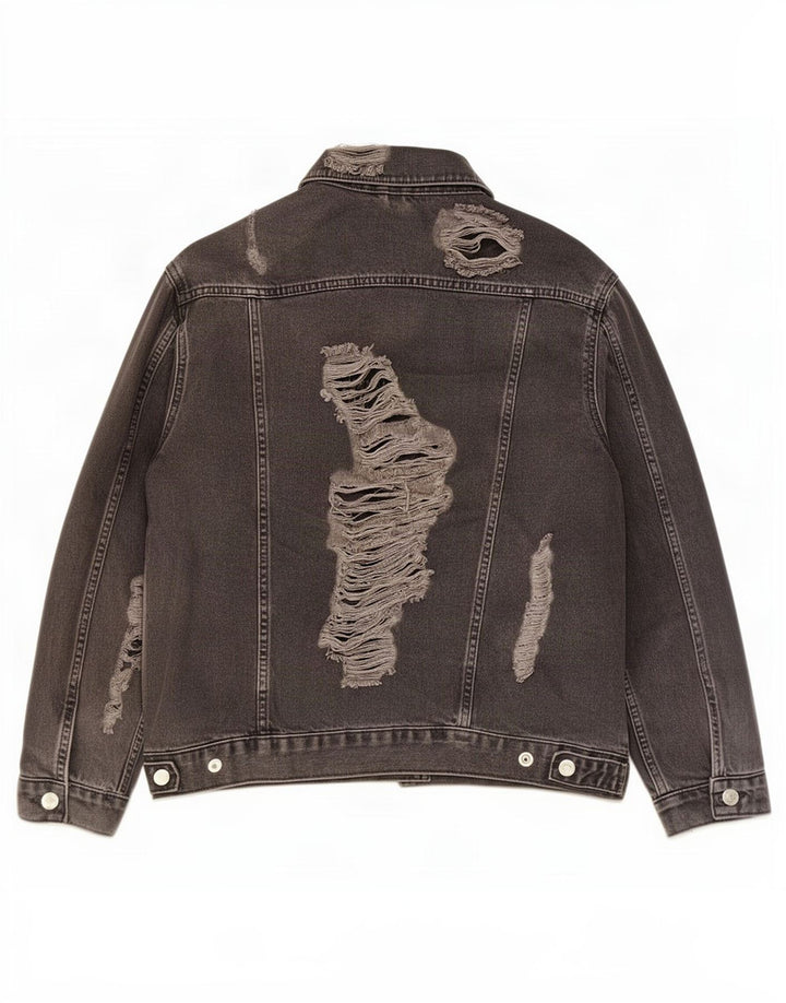 Topshop Dame Distressed Oversized Denim Jacket UK 10 Small Black Bomuld