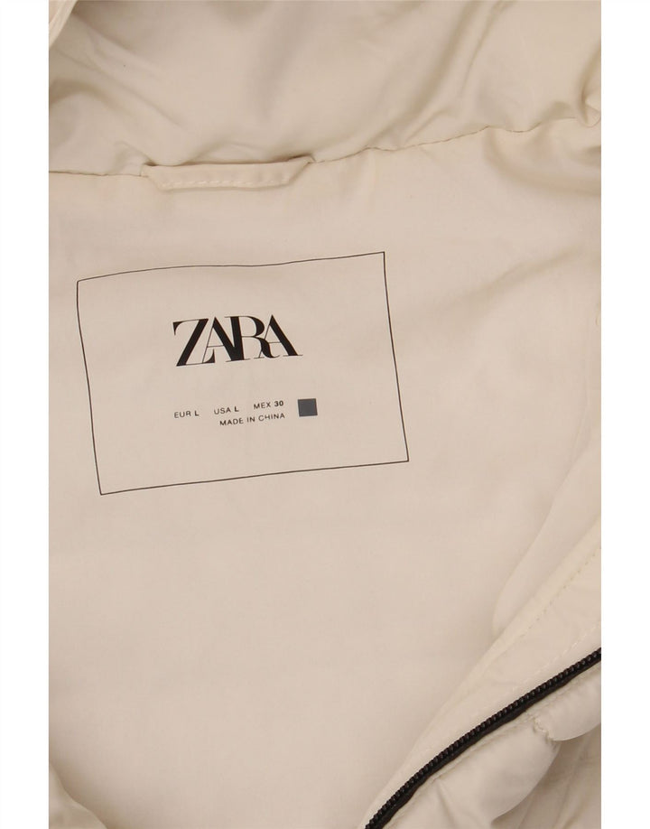 Zara Dame Hætte Polstret Gilet UK 14 Large White Polyester