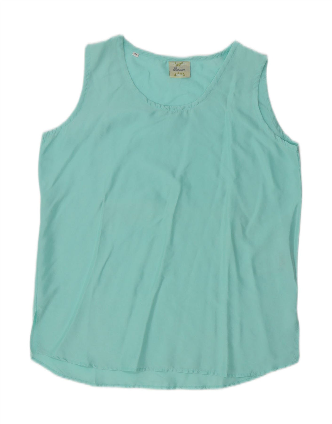 BENETTON Womens Sleeveless Blouse Top IT 44 Medium Blue Silk