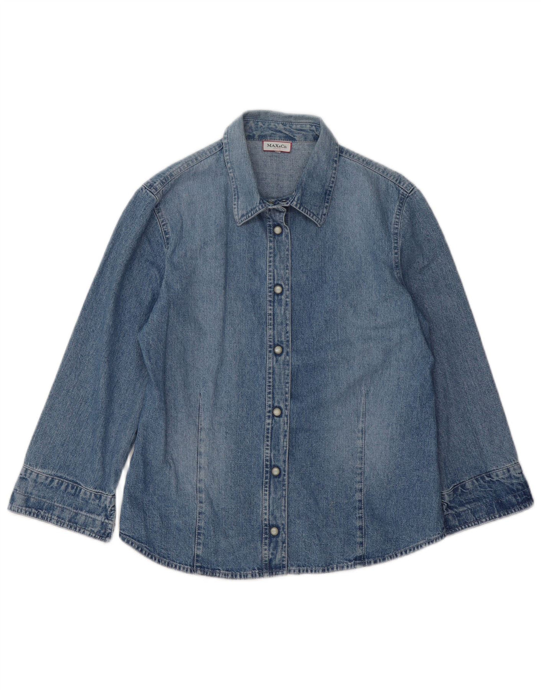 MAX & CO. Dame 3/4-ærmet denimskjorte IT 46 Stor blå bomuld