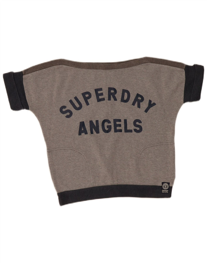 SUPERDRY Dame Oversized Grafisk Sweatshirt Jumper UK 10 Lille Grå