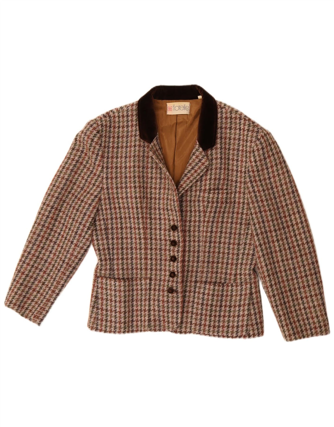 Vintage dame 5-knaps blazerjakke IT 46 Stor flerfarvet Houndstooth