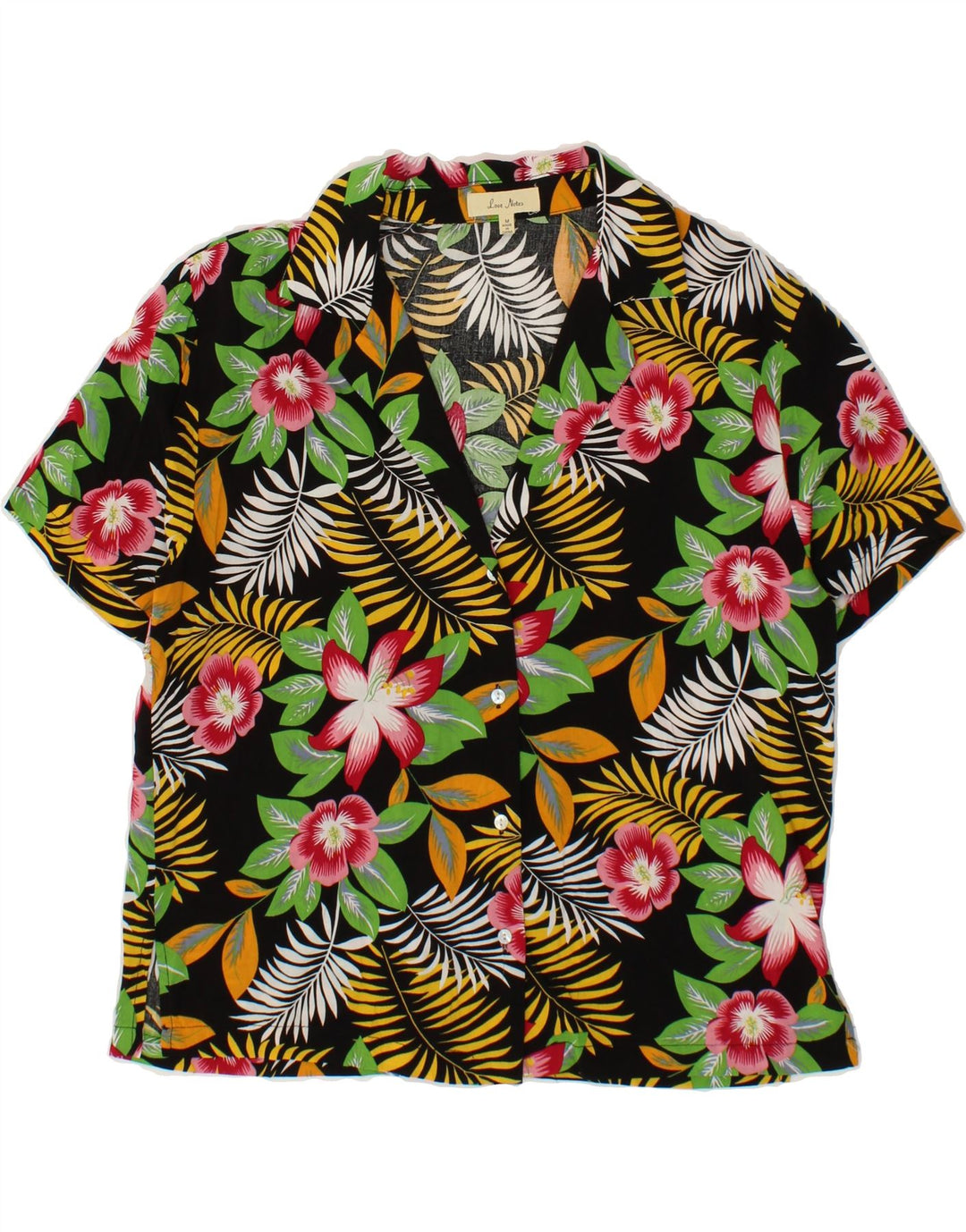 LOVE NOTES Womens Short Sleeve Shirt UK 14 Medium Black Floral Rayon Vintage Love Notes and Second-Hand Love Notes from Messina Hembry 