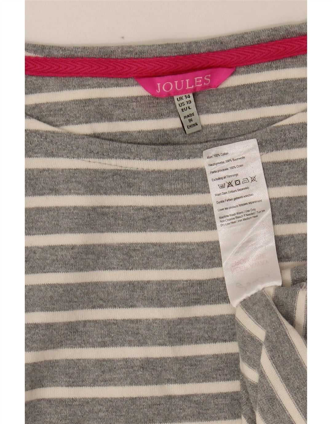 JOULES Womens 3/4 Sleeve Shift Dress UK 14 Medium Grey Striped Cotton