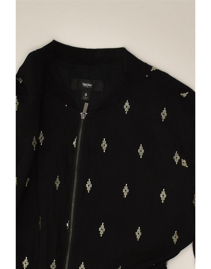 MOSSIMO Womens Bomber Jacket UK 10 Small Black Rayon | Vintage Mossimo | Thrift | Second-Hand Mossimo | Used Clothing | Messina Hembry 