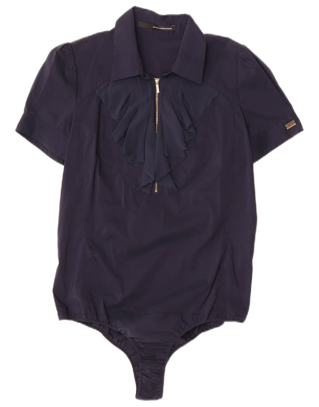 Atos Lombardini Dame Flæse Front Shirt Bodysuit IT 46 Large Navy Blue