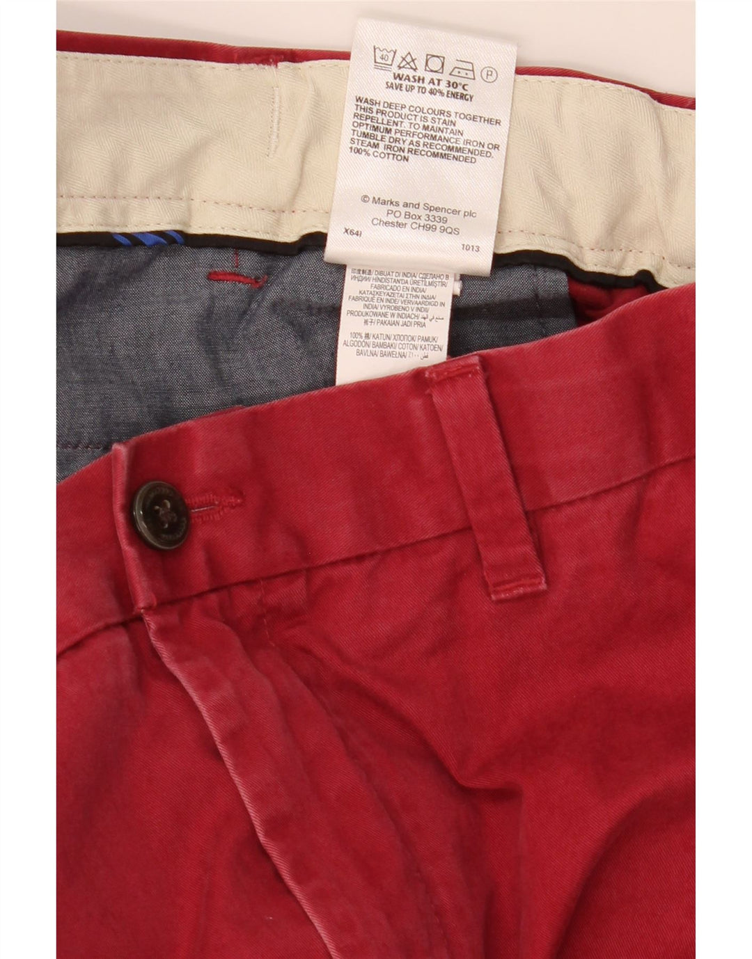 Marks & Spencer Herre Blue Harbor Lige Chinobukser W42 L29 Rød