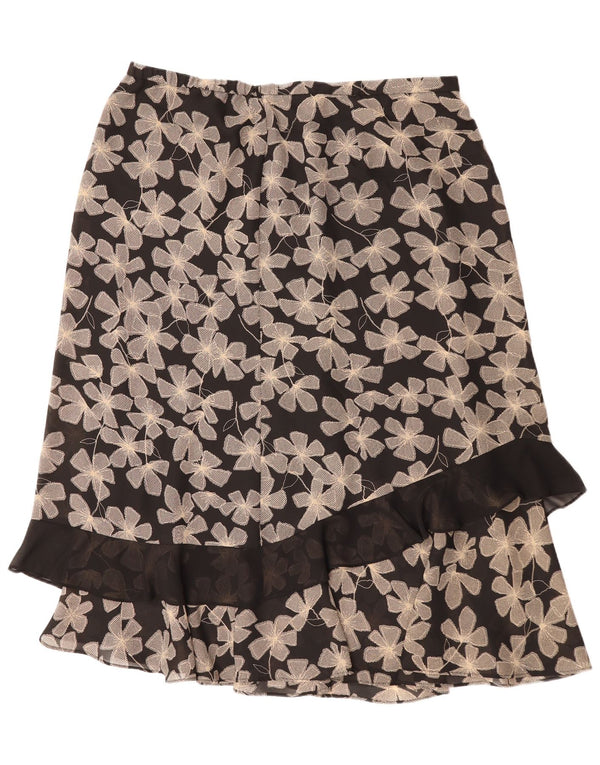 Vintage lige nederdel til kvinder UK 22 3XL W40 sort blomstret polyester