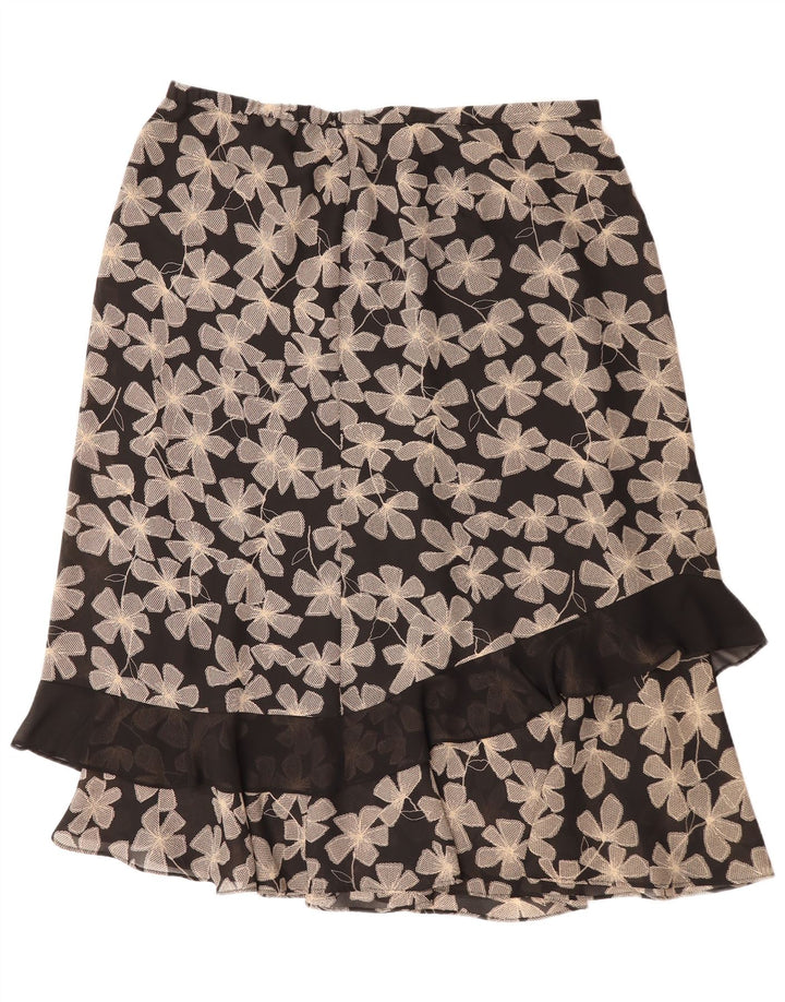 Vintage lige nederdel til kvinder UK 22 3XL W40 sort blomstret polyester