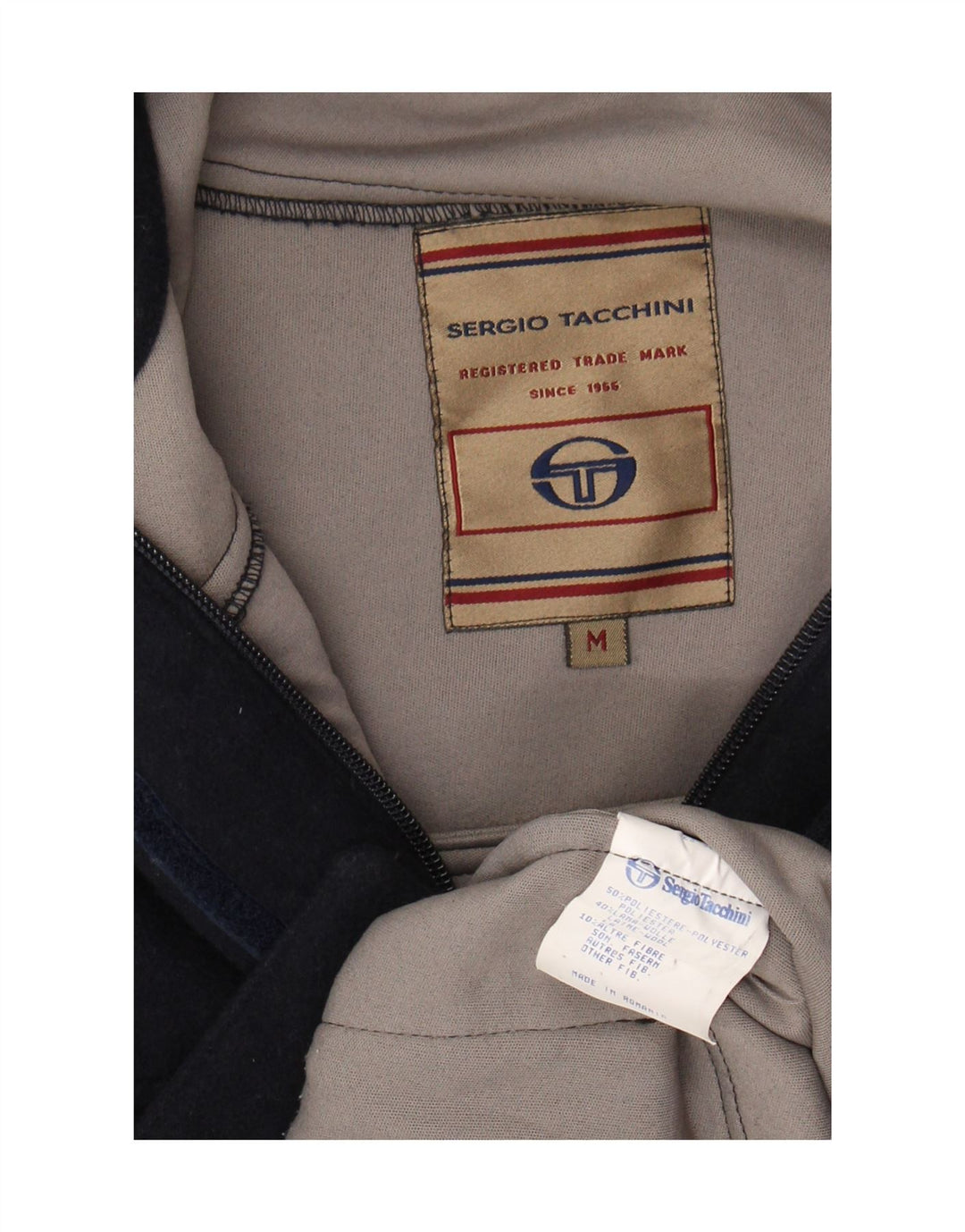 Sergio Tacchini Dame Windbreaker Coat UK 14 Medium Navy Blue Polyester