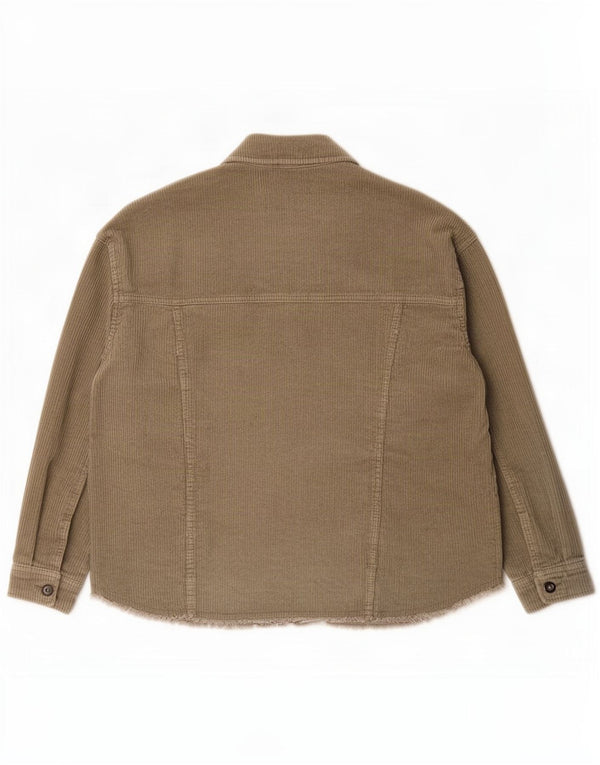 Zara Dame Overshirt Corduroy Skjorte UK 10 Small Khaki Cotton