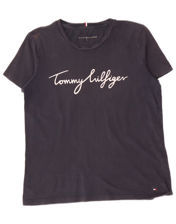 Tommy Hilfiger Dame Grafisk T-Shirt Top UK 10 Small Navy Blue Bomuld