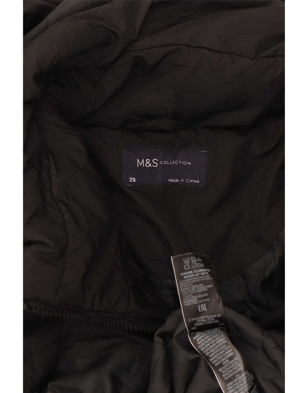 Marks & Spencer Polstret frakke med hætte til kvinder UK 20 2XL Sort polyester