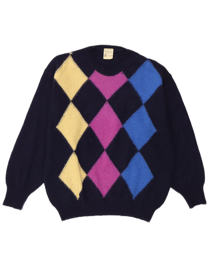 Shannon Herre Crew Neck Jumper Sweater Large Navy Blue Argyle/Diamond